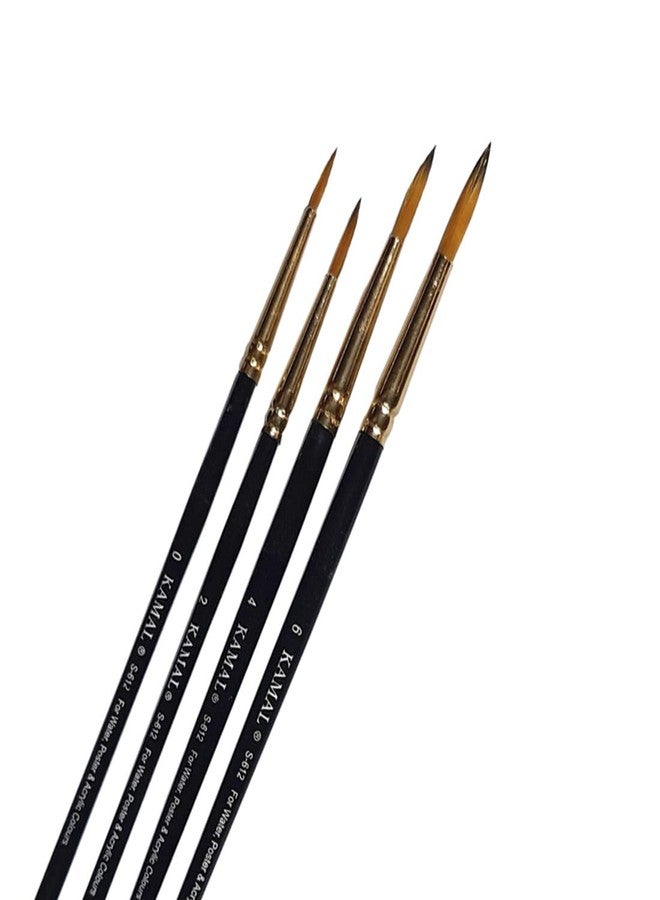 Kamal Wood Round Golden Black Synthetic Hair Taklon Paint Brushes for Oil, Nail, Artist Acrylic Painting - Set of 4 - Image 2